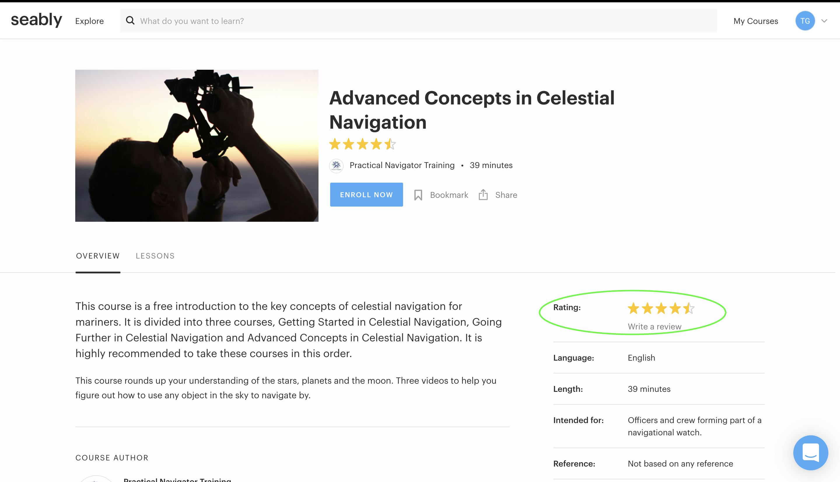 Rating for Course 'Advanced Concepts in Celestial Navigation'