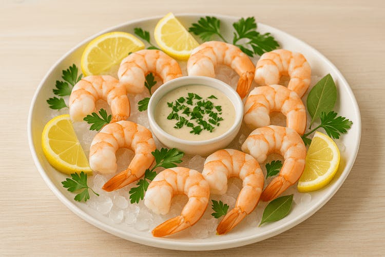 Chilled Poached Shrimp with Lemon-Tahini Sauce