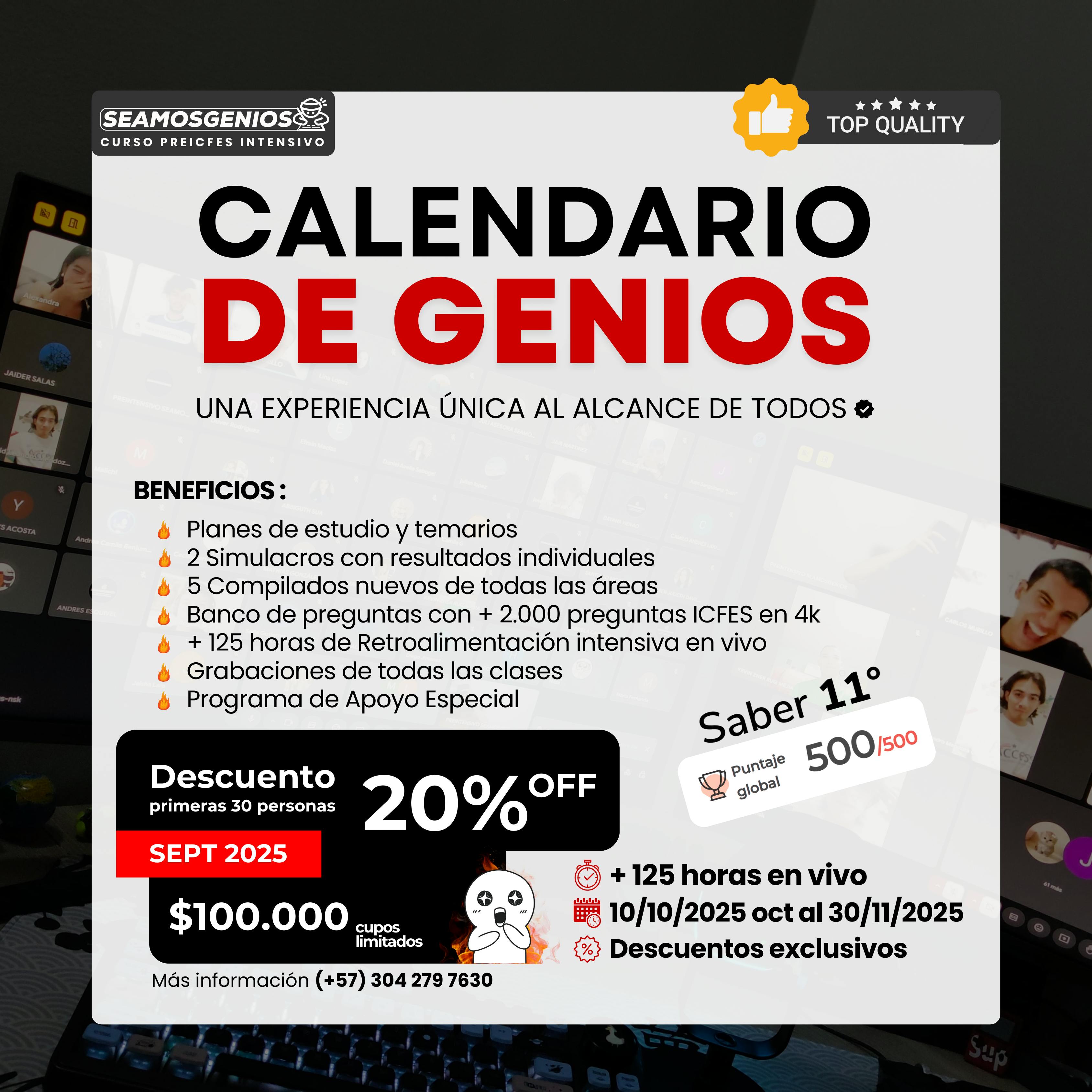 Flyer Promocional del Calendario de Genios