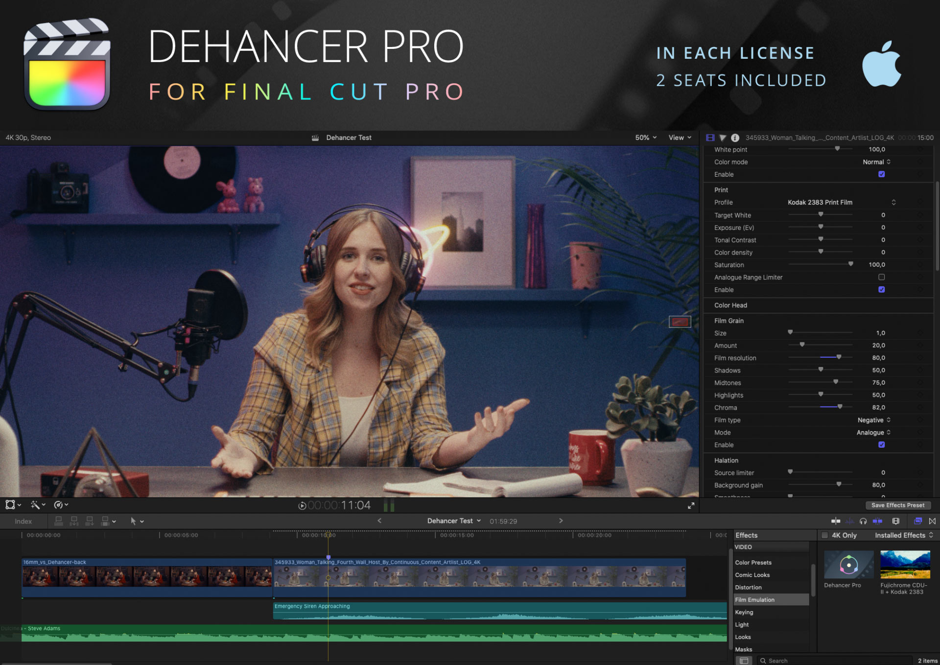 Dehancer Pro 1.0 for Final Cut Pro Mac 破解版 复古胶片视频效果