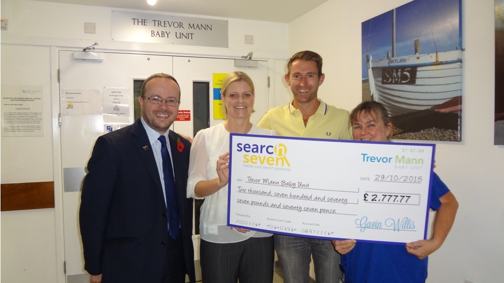 Gavin Willis presenting donation cheque to The Trevor Mann Baby Unit