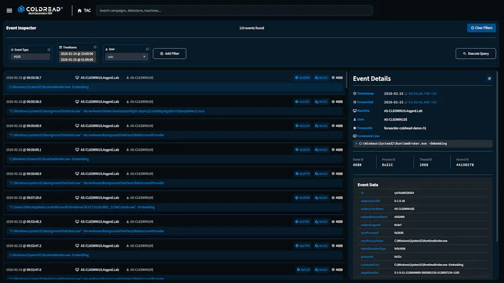 Coldread SIEM event search across the data lake