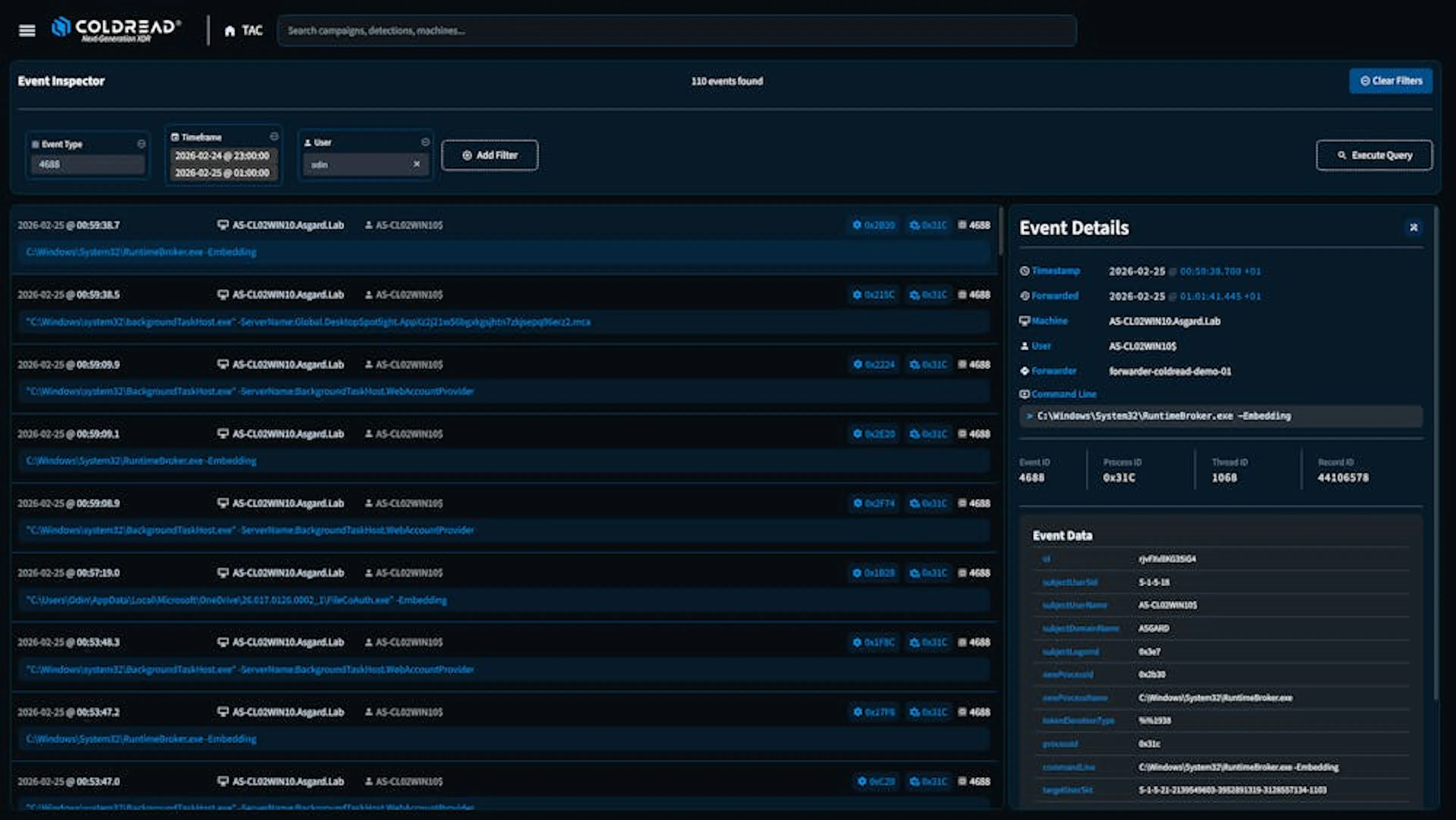 Coldread SIEM event search across the data lake