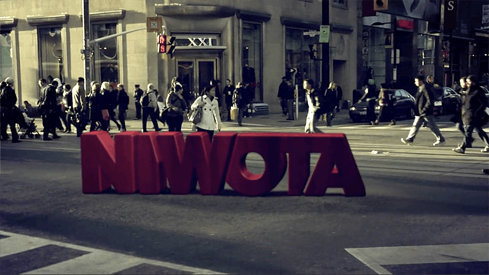 NiWoTa 3d logo at Yonge and Dundas Square in a video by Space Pirates. 