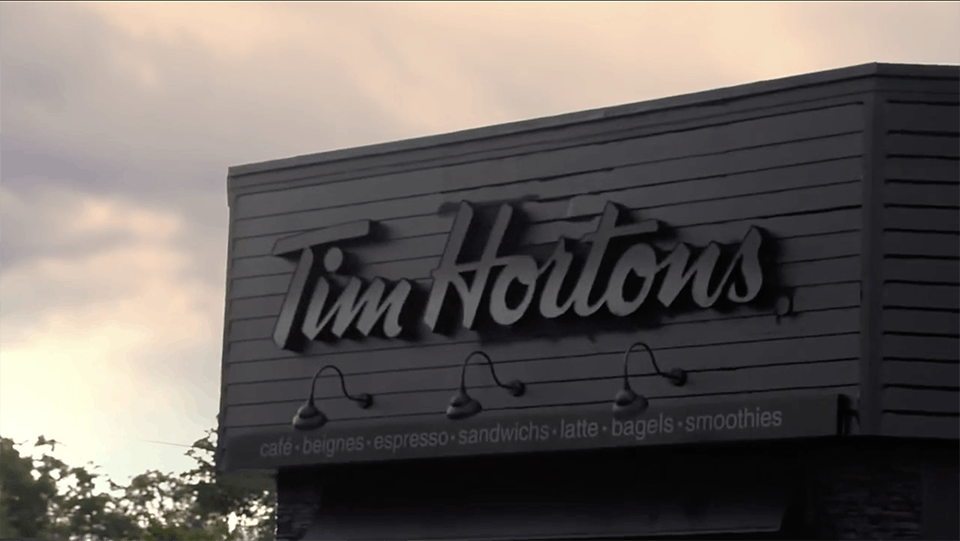 Tim Hortons sign in a commercial edited by Will Cyr.