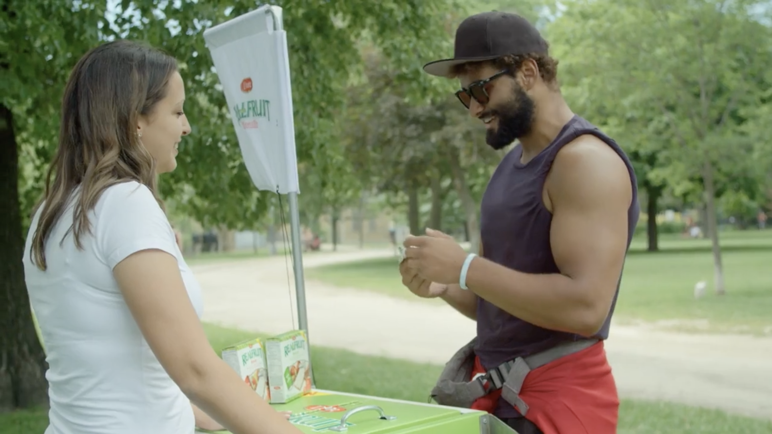 A man eats a Dare Realfruit bar in a commercial edited by Will Cyr.