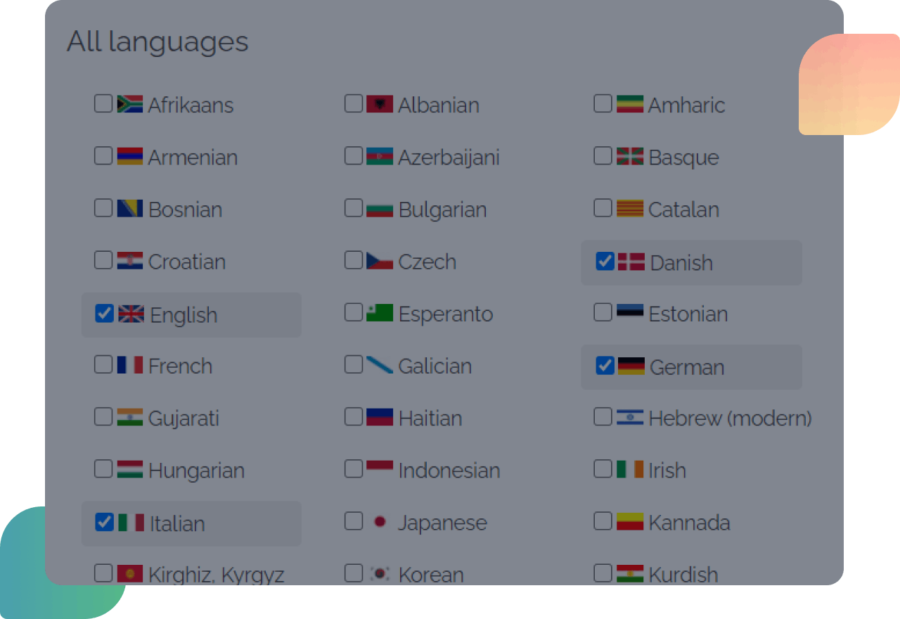 supported languages dashboard