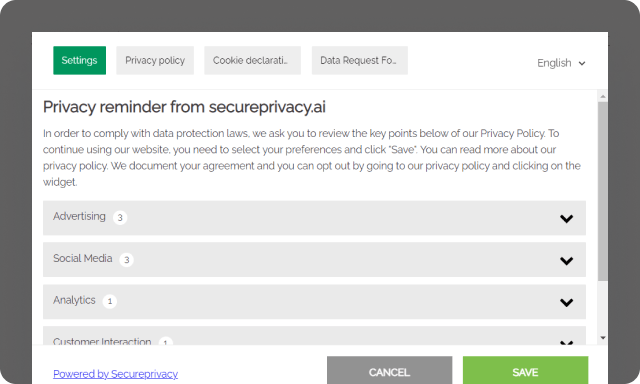 Preference Center dashboard