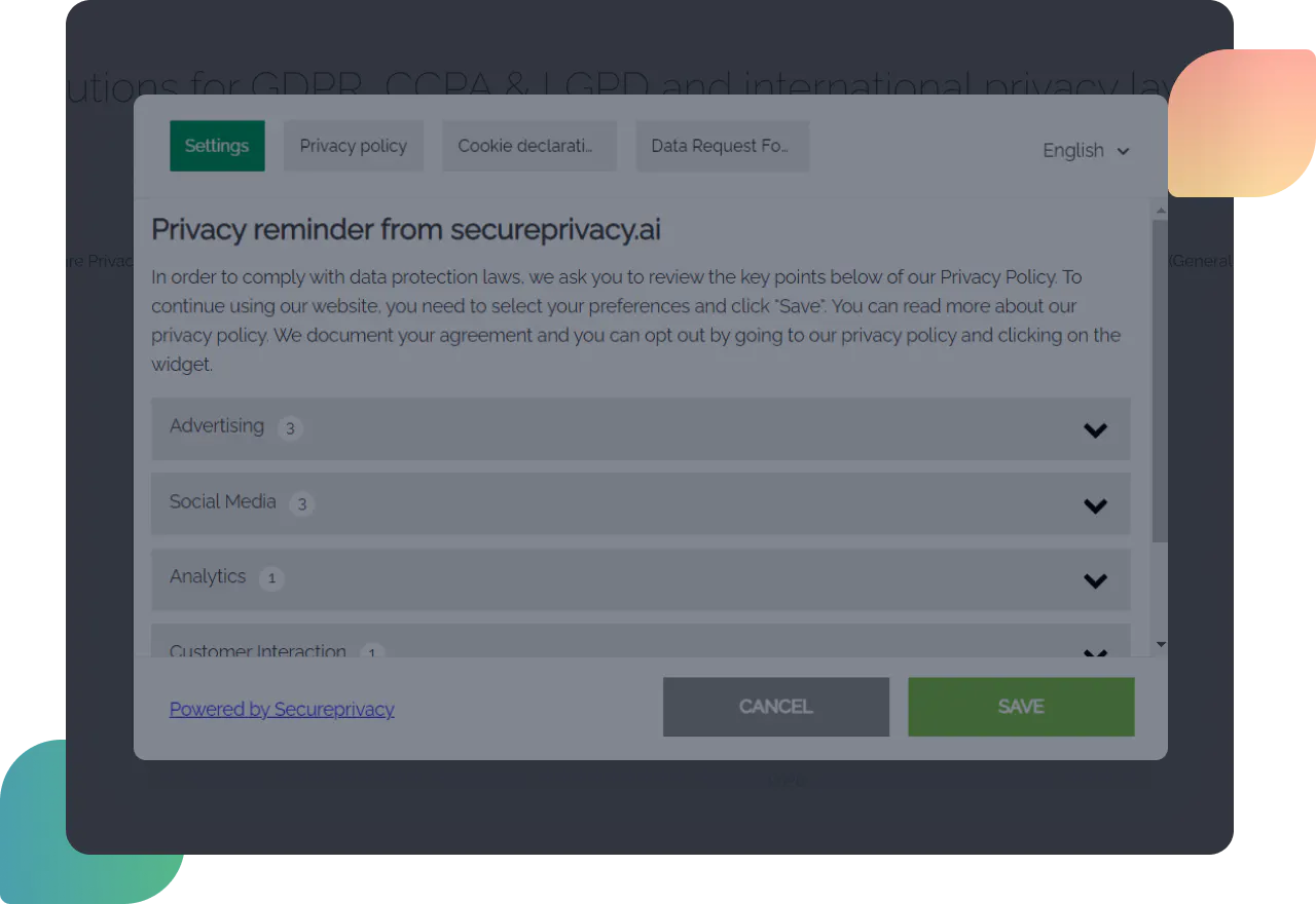secure privacy preference center panel