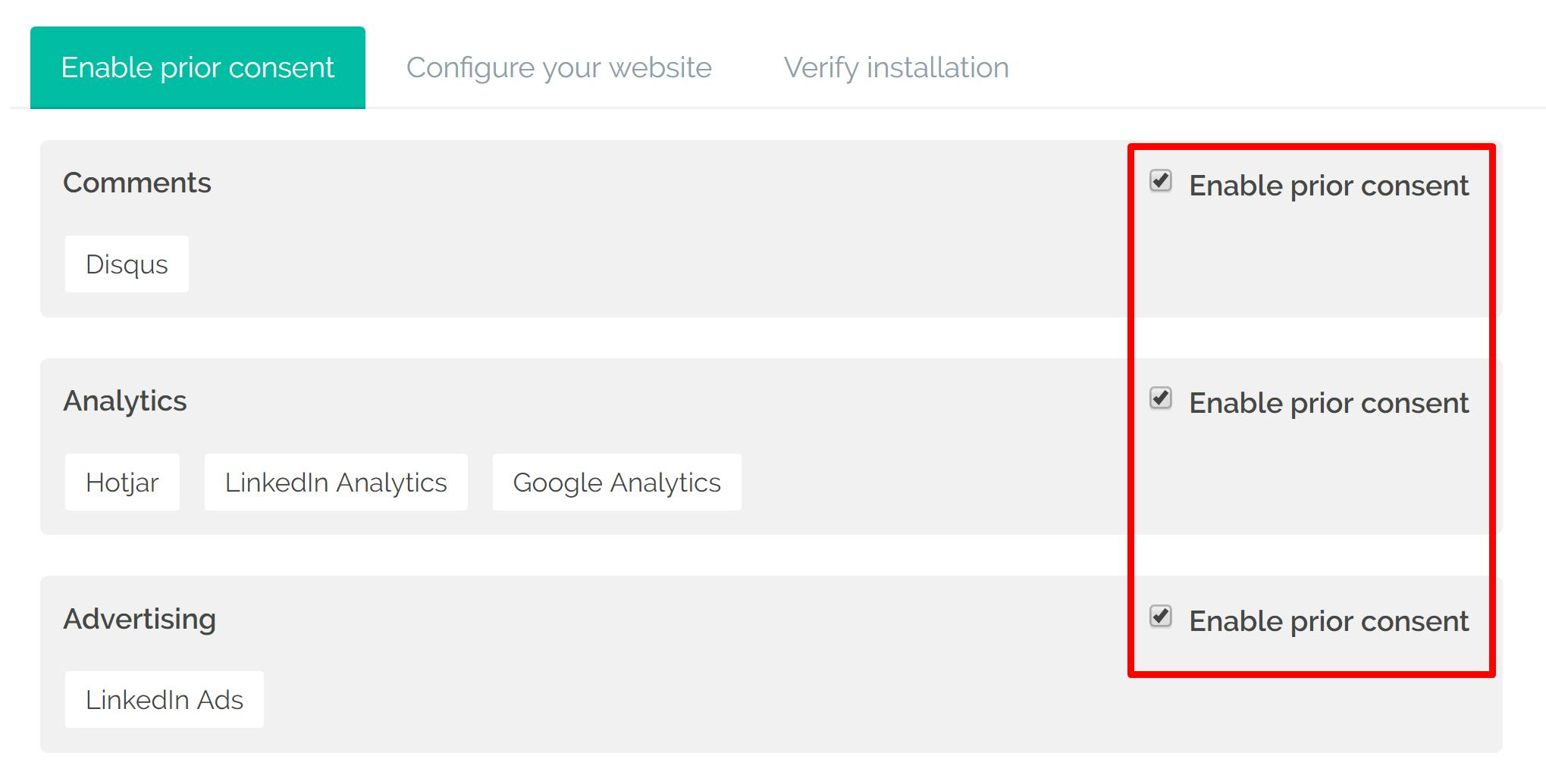 enable prior consent dashboard