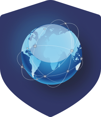 blue globe badge