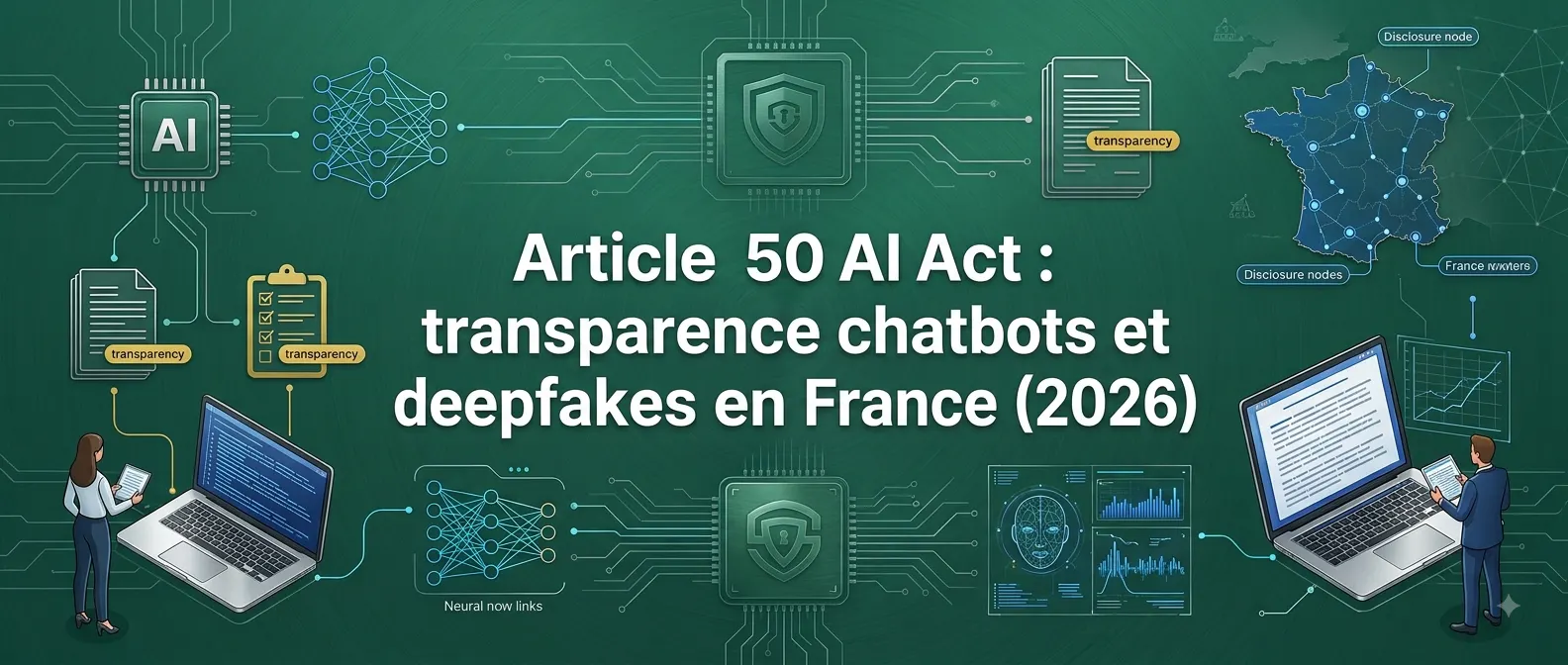 Article 50 AI Act : transparence chatbots et deepfakes en France (2026)