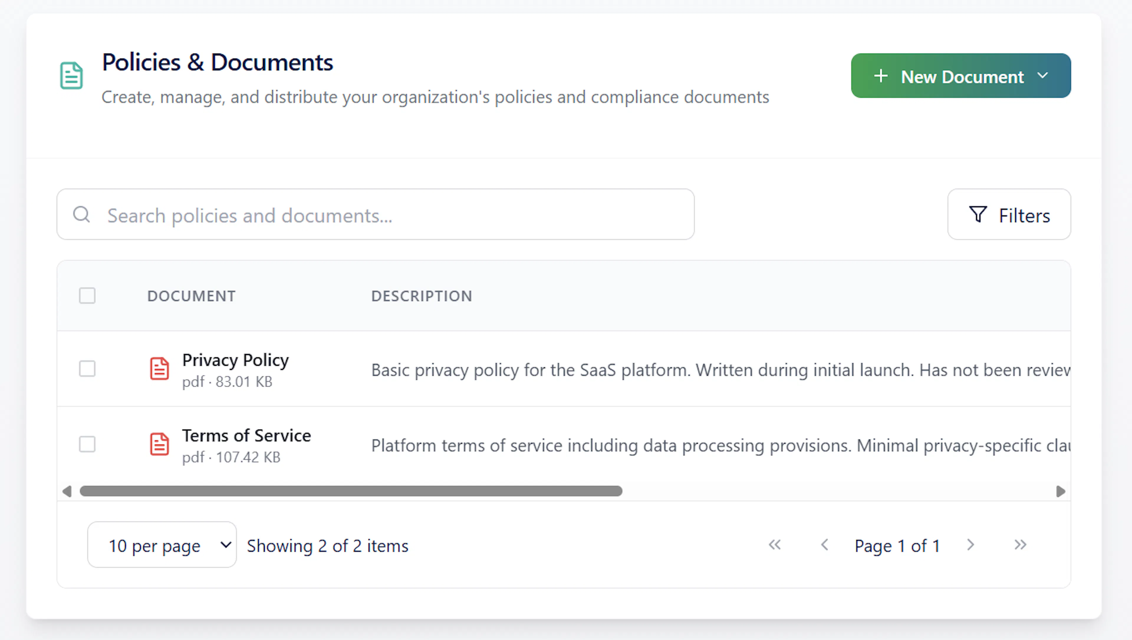 Governance document and policy library