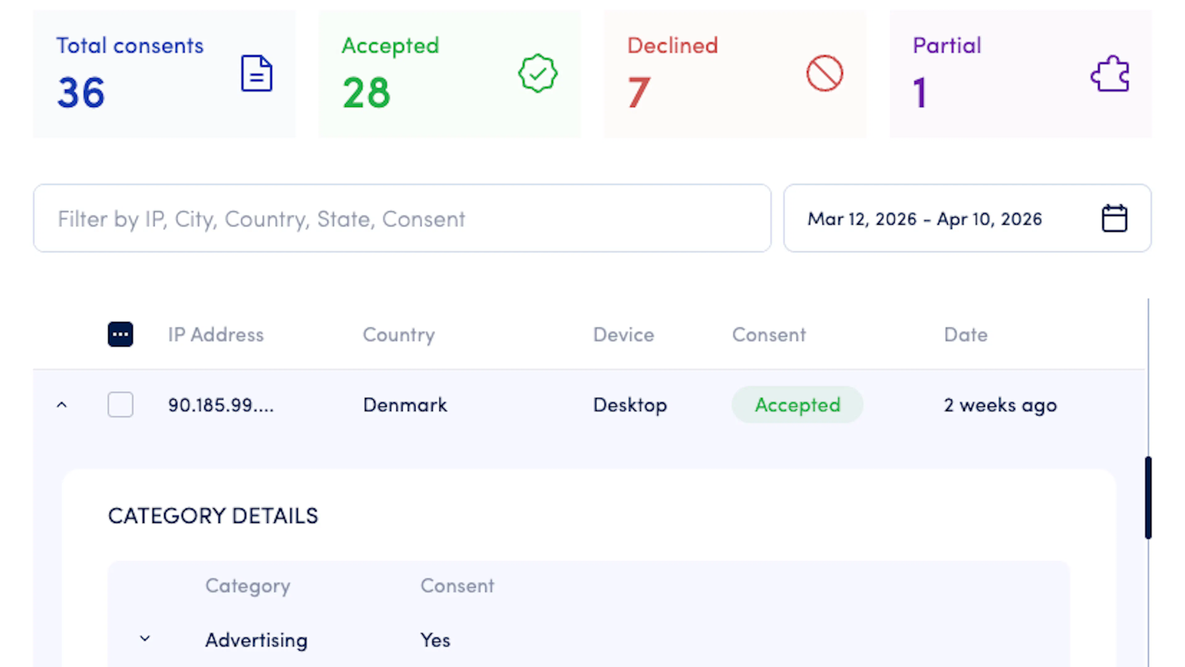 painel de logs e consentimentos segura privacidade