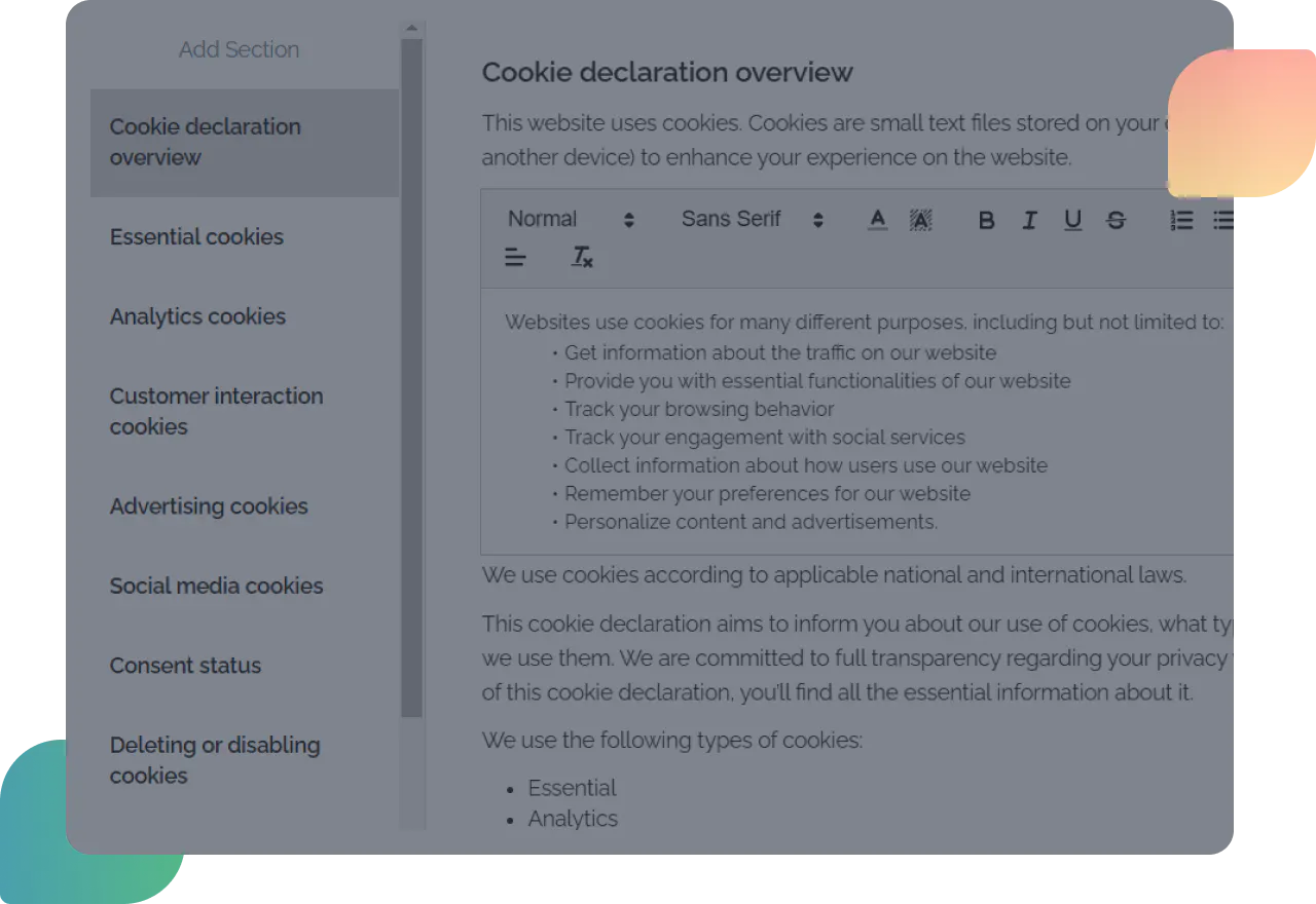cookie privacy policy generator dashboard