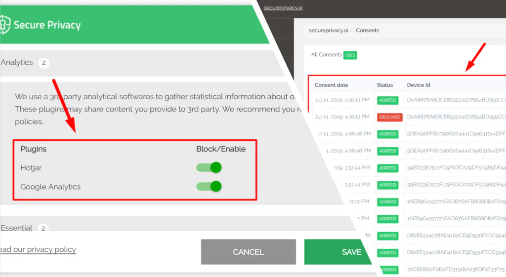 secure privacy analytics and consents