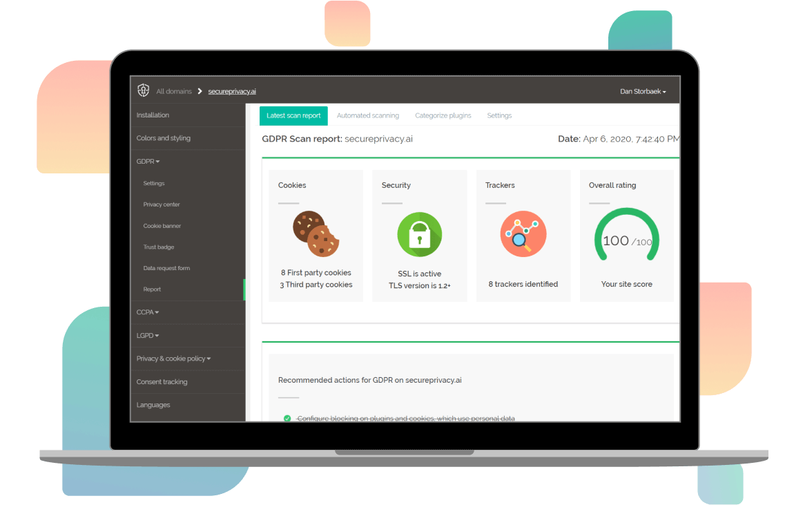 Secure privacy website scanning dashboard