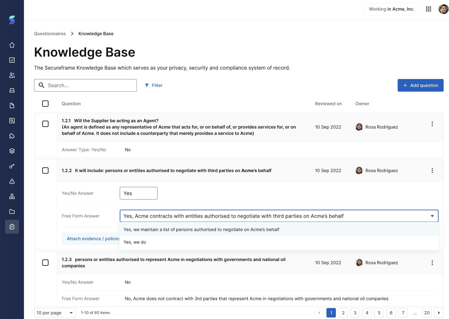 A view of Knowledge Base in the Secureframe platform