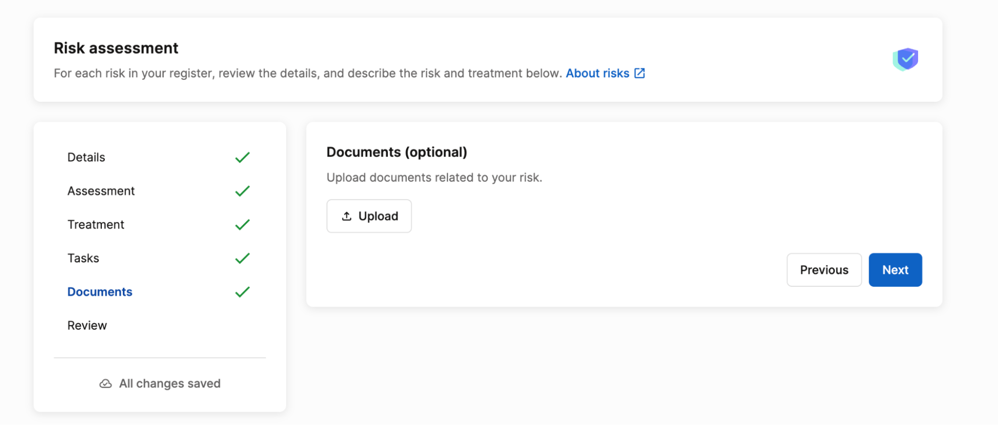 Option to upload document attachments during risk assessment workflow in Secureframe