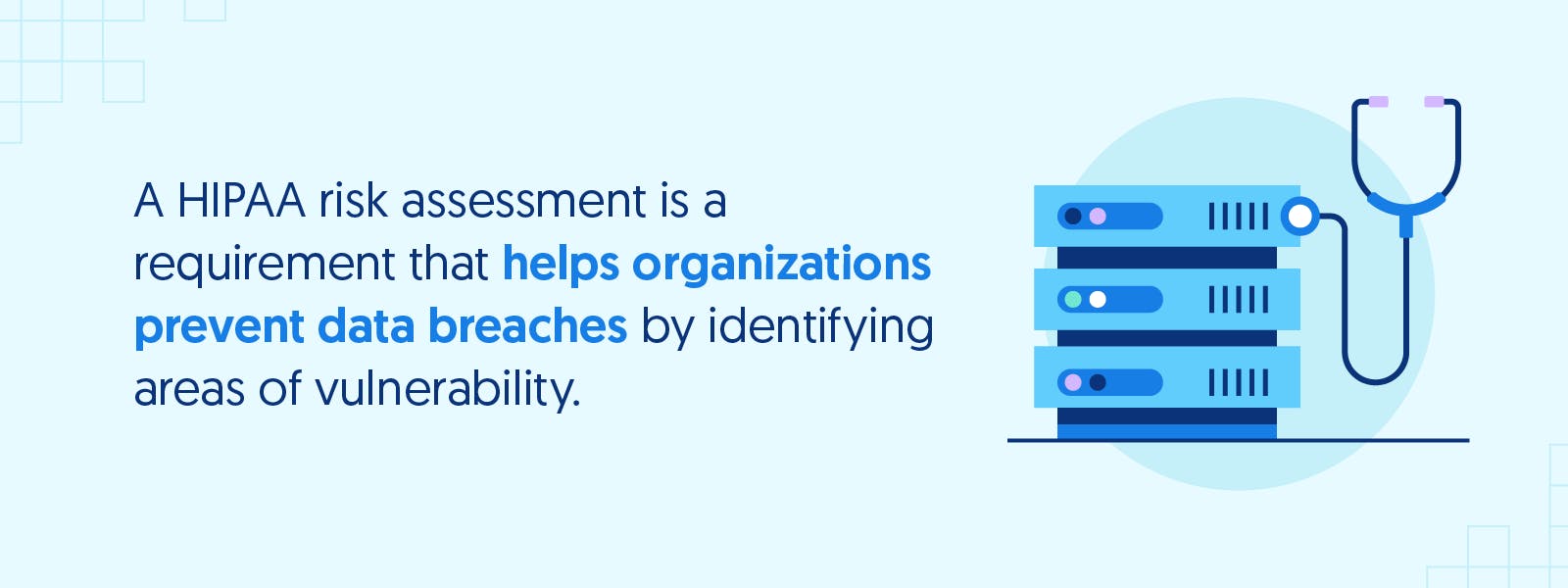Illustration of a computer network and stethoscope along with text describing the definition of a HIPAA risk assessment
