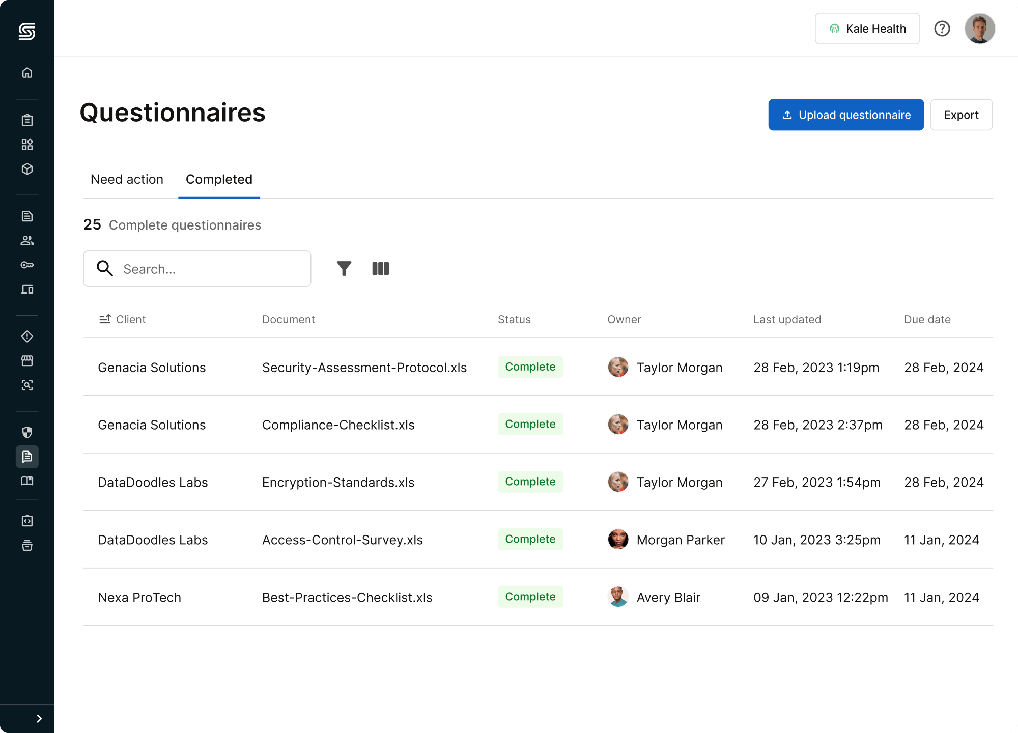 Questionnaire dashboard in Secureframe