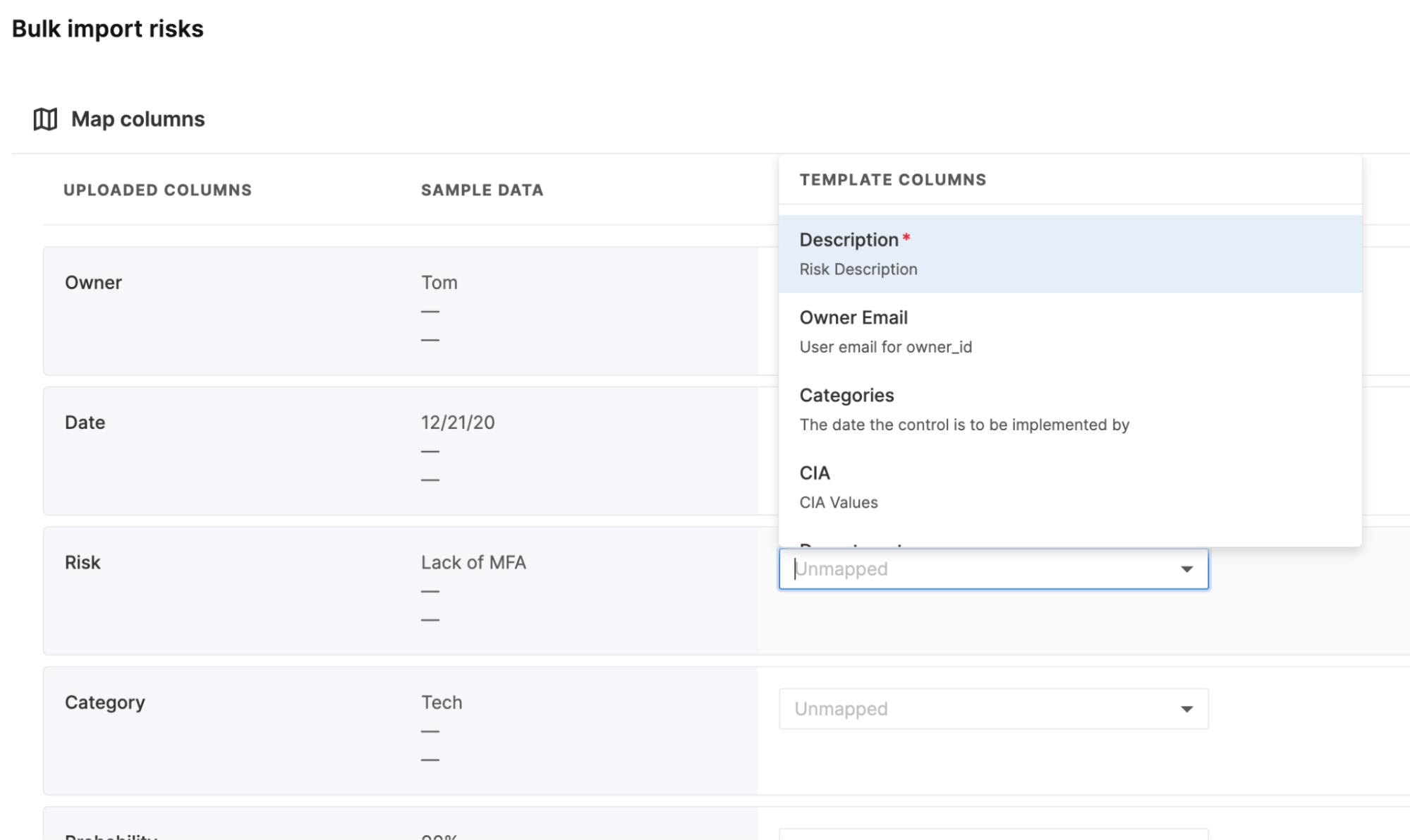 Secureframe CSV uploader for importing existing risk register into the platform