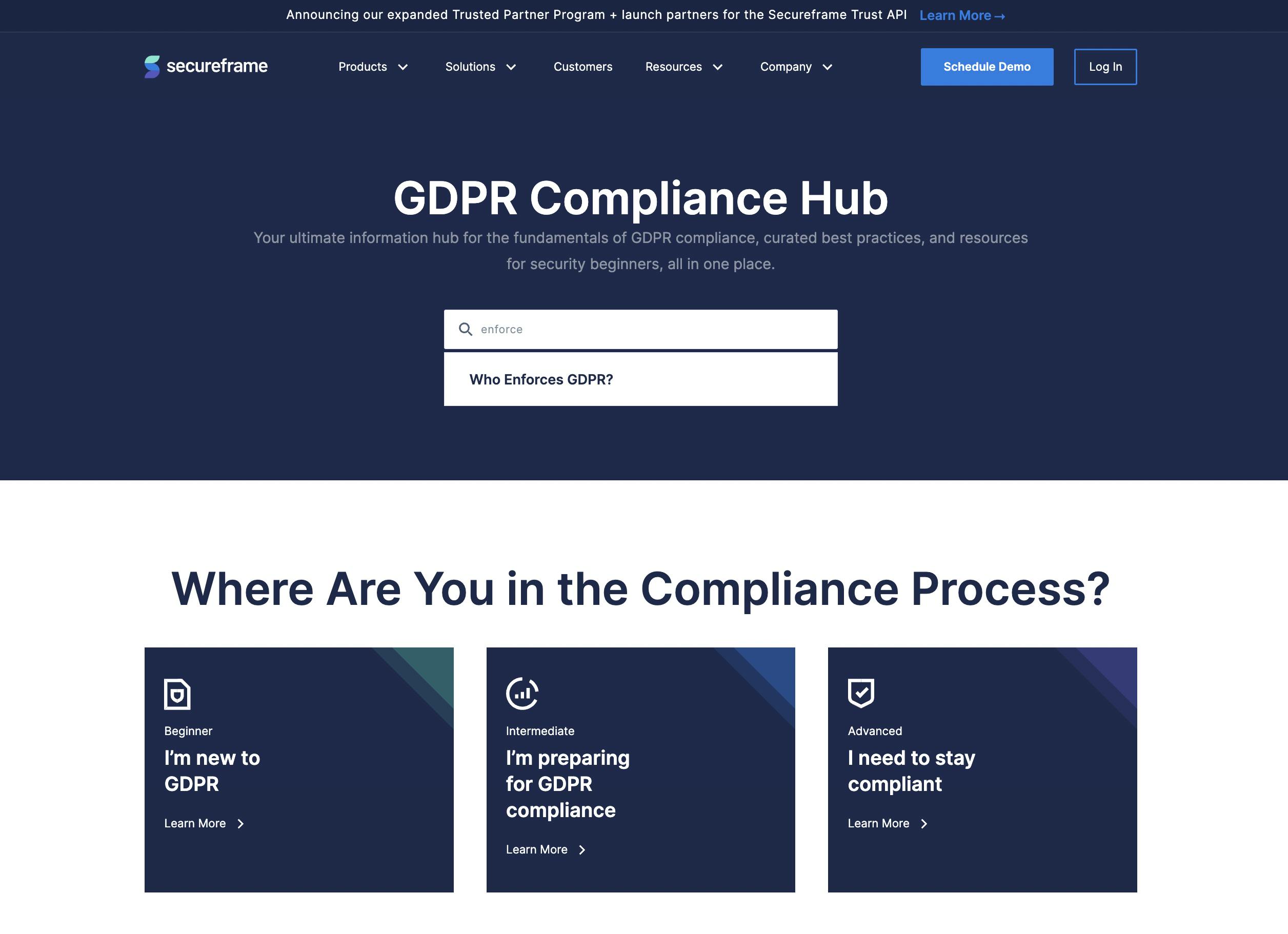 User searching GDPR hub by keyword "enforce"