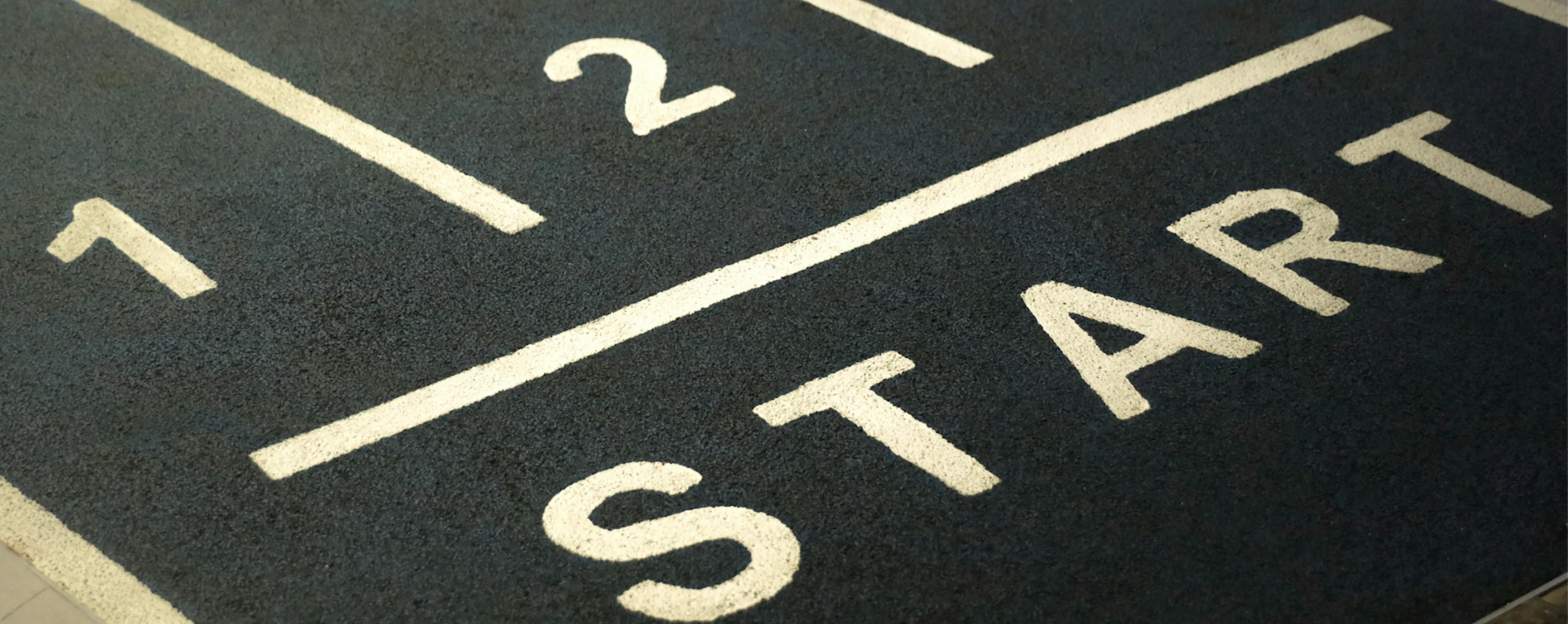 Running track start line with numbered lanes marked 1, 2, and 3