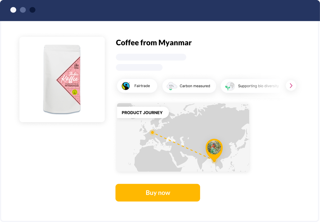 Screenshot of the KOA webshop showing coffee from Myanmar