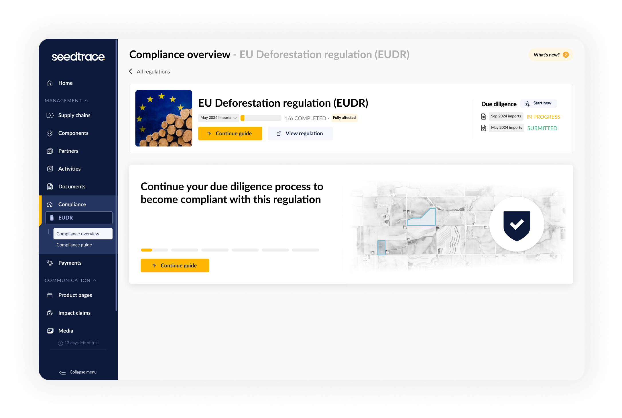 Seedtrace EUDR Comliance Overview Dashboard
