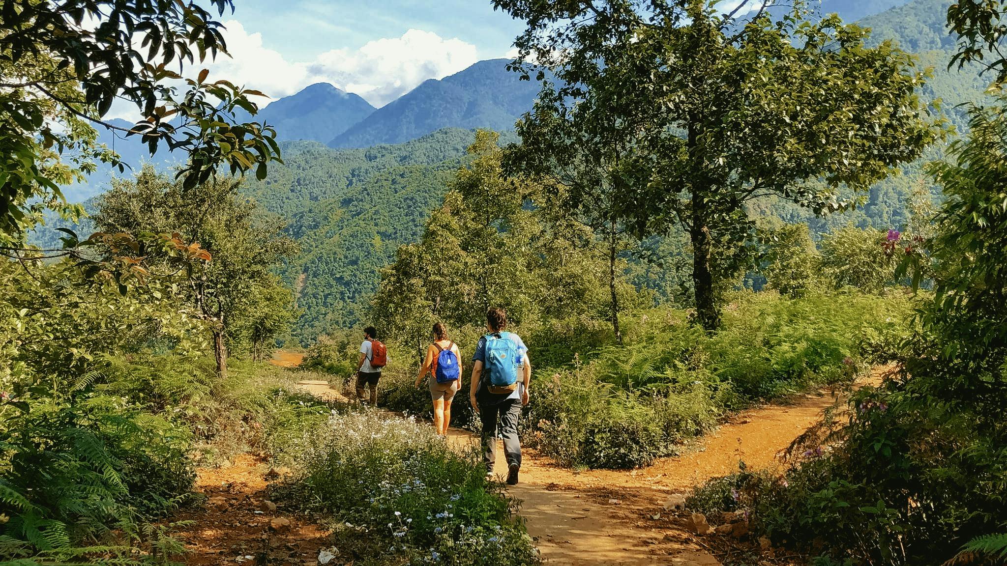 Trekking in the mountainous landscape of Sapa