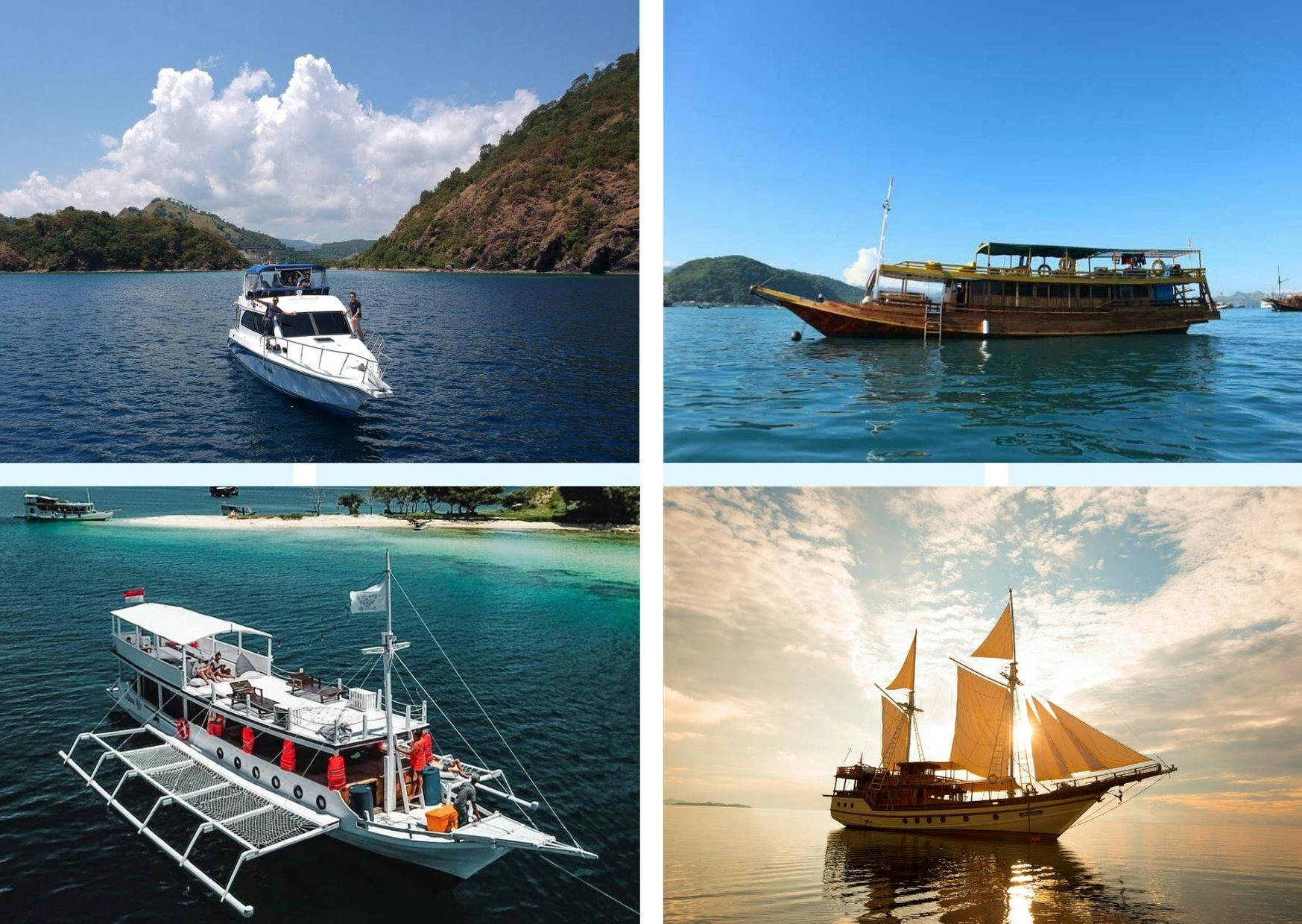 Speedboat (top left), Basic boat (top right), Deluxe boat (bottom left), Luxury boat (bottom right)