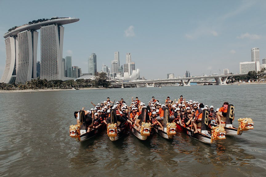 What's more iconic than having a dragon boat race against the MBS skyline? 