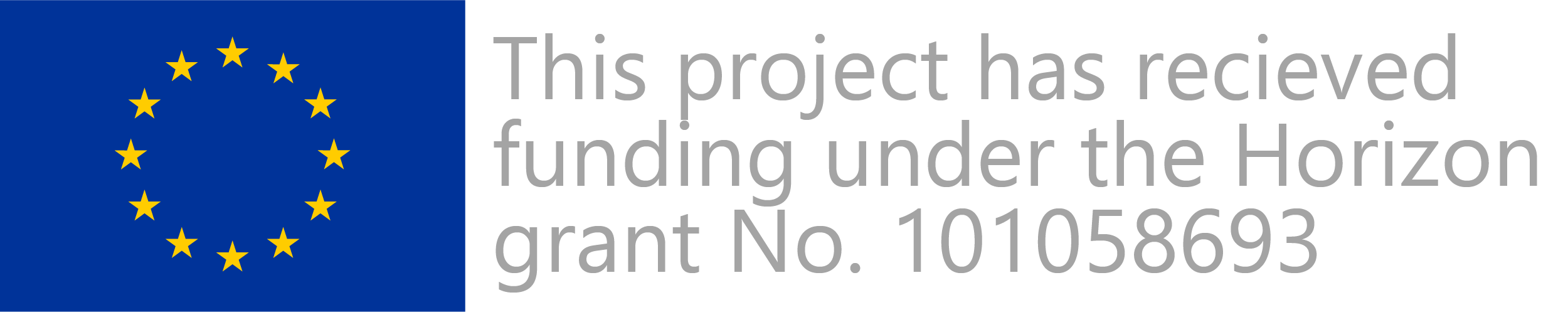 European Union Flag with text on the right that says This project has received funding under the Horizon grant No. 101058693