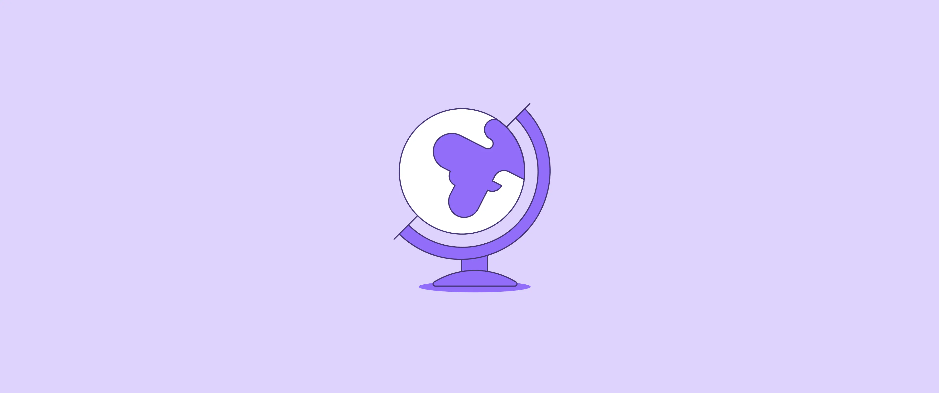 Violette Illustration eines Globus als Symbol für weltweites Investieren.