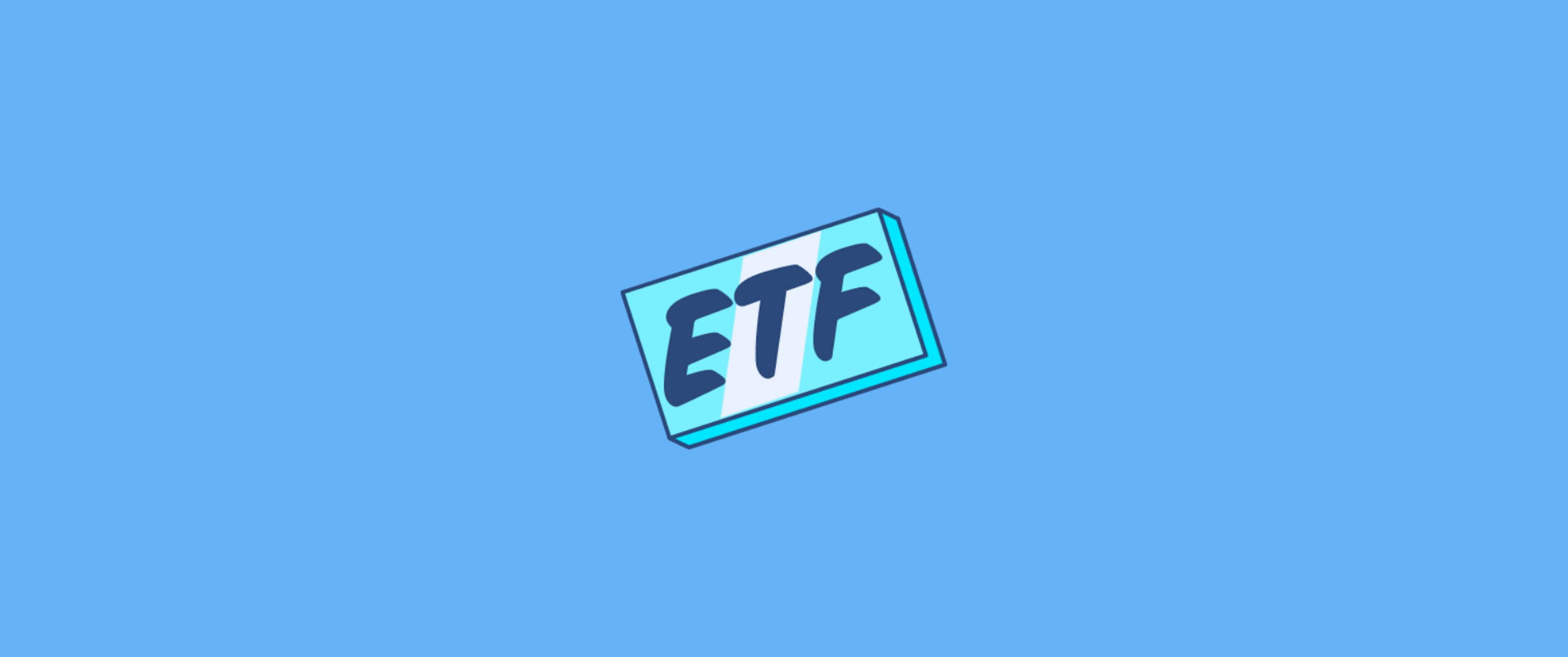 Ein leuchtendes ETF-Symbol schwebt auf einem hellblauen Hintergrund, symbolisch für die einfache und zugängliche Investition in börsengehandelte Fonds.
