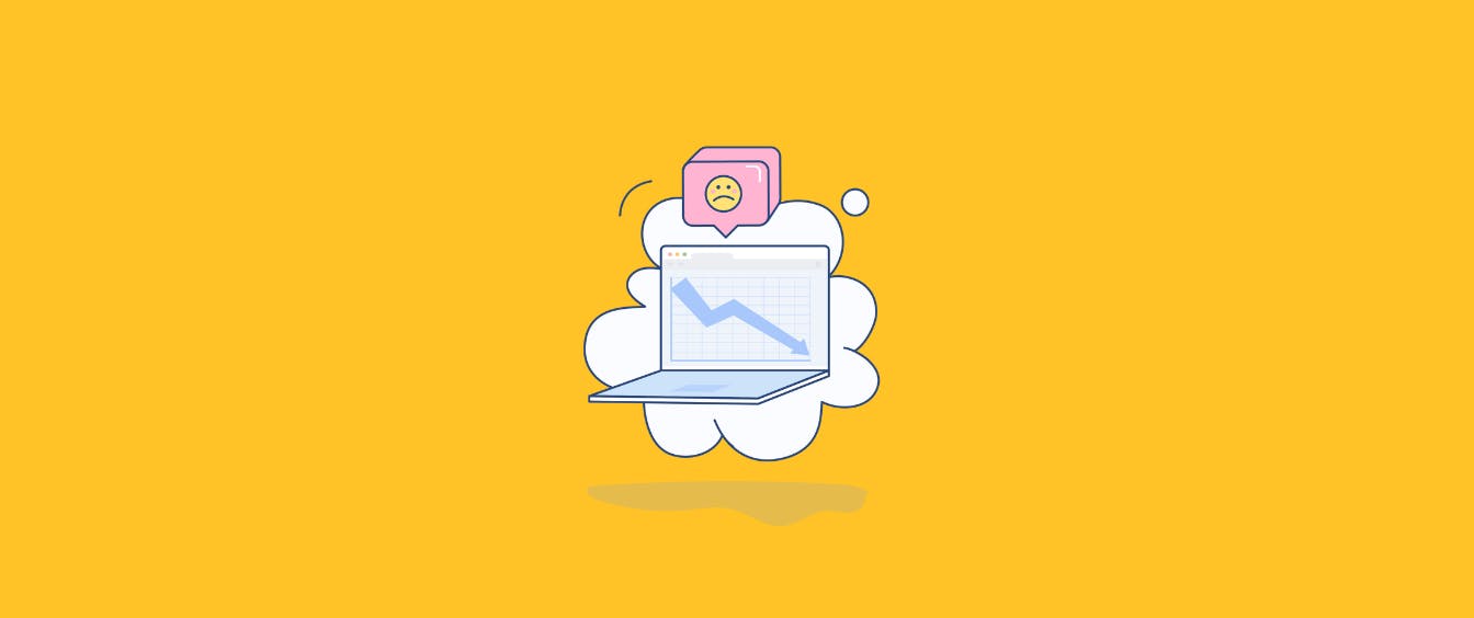 Animierter Computerbildschirm zeigt negative Finanzperformance mit gestresstem Smiley: Entdecke 7 Tipps, um dein Geld in Krisenzeiten sicher anzulegen.