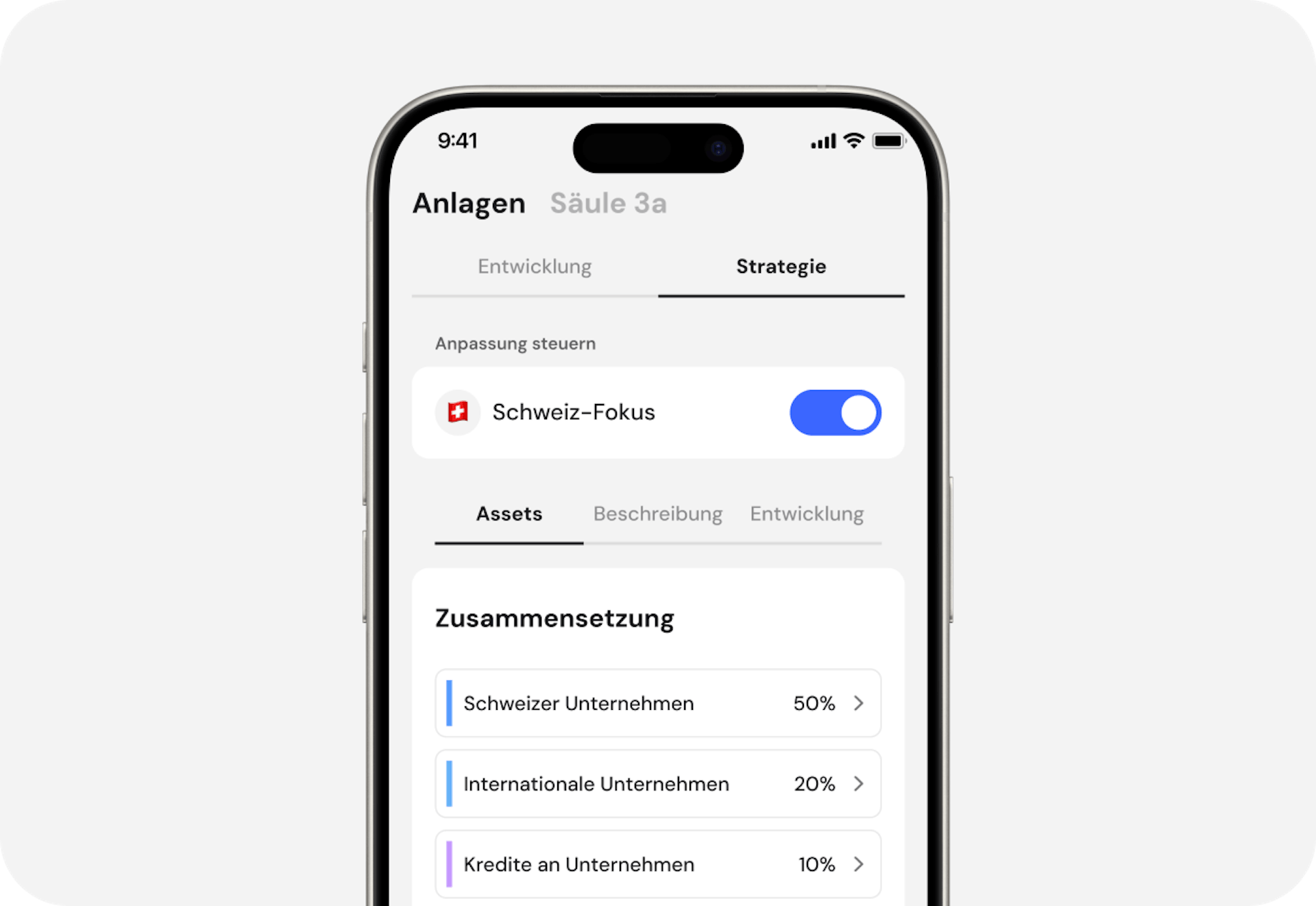 Bild der aktivierten Schweiz-Fokus Anlagepräferenz