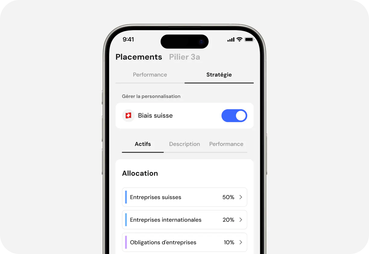 Affichage mobile de la personnalisation du biais suisse activé