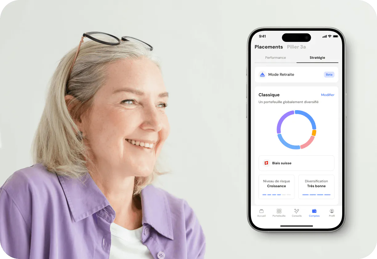 Image d'un retraité avec le mode retraite activé sur l'application mobile