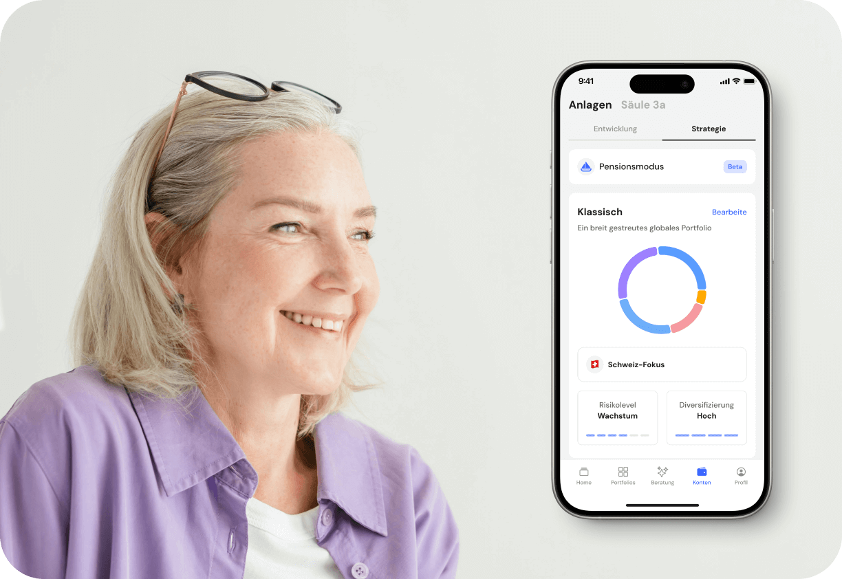 Bild eines Rentners mit eingeschalteter pensionsmodus in der mobilen App