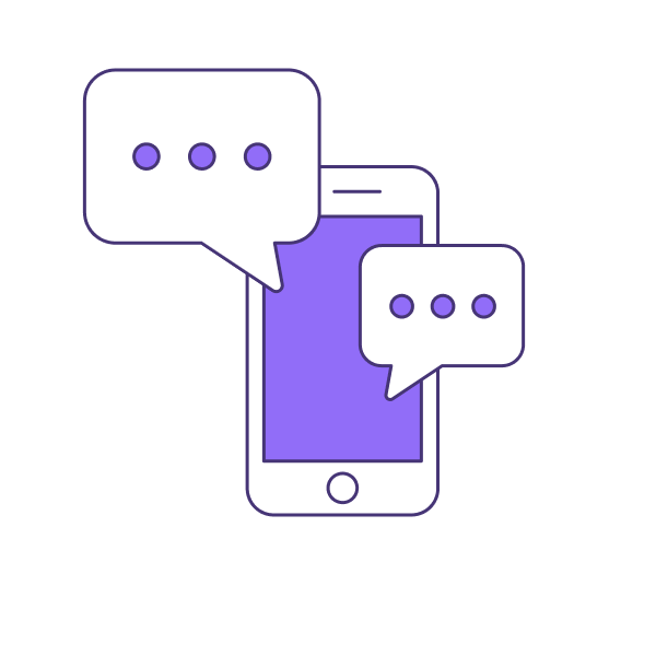 Illustration d'un téléphone portable avec des bulles de conversation