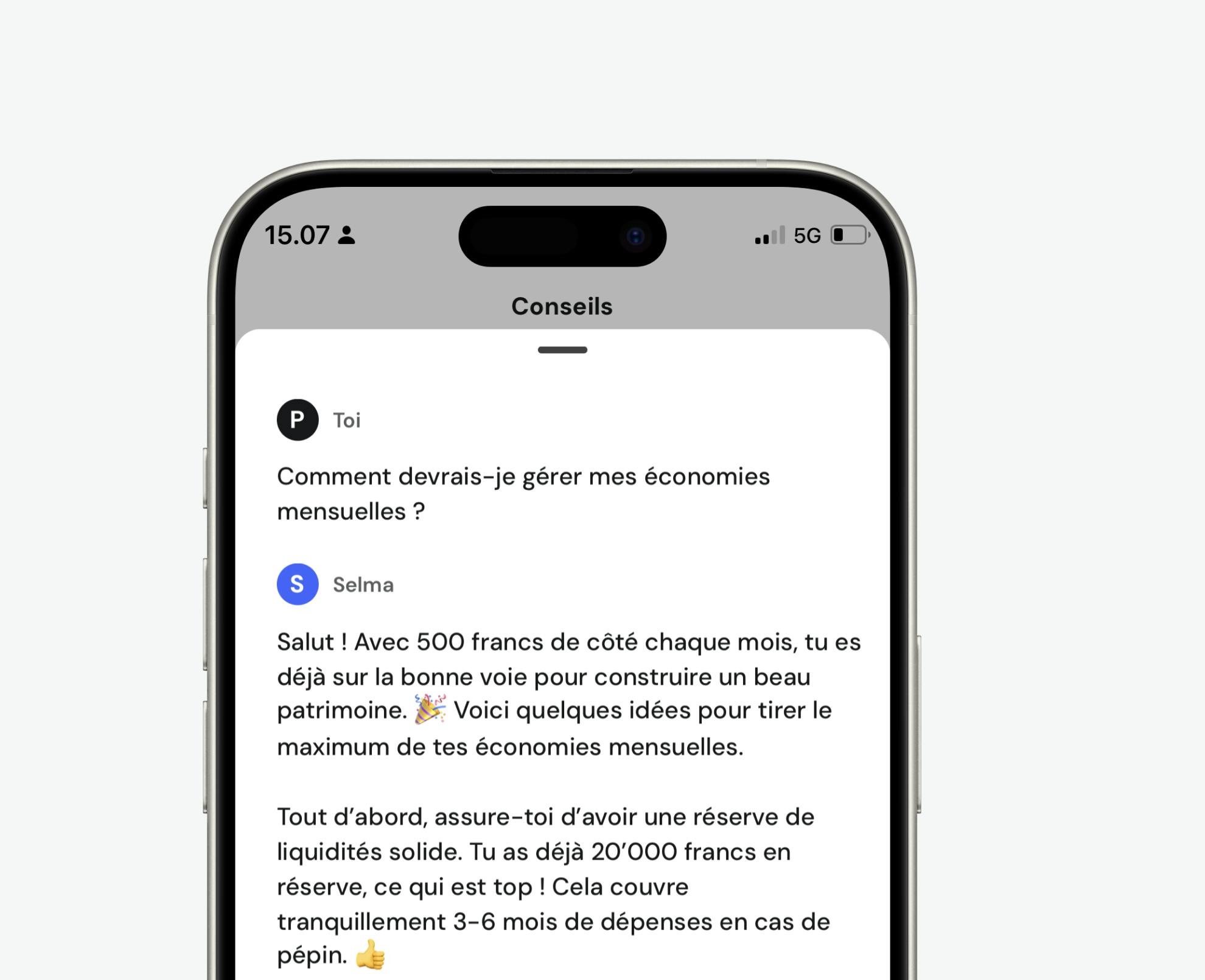 Screenshot of Selma AI advice on wealth and savings