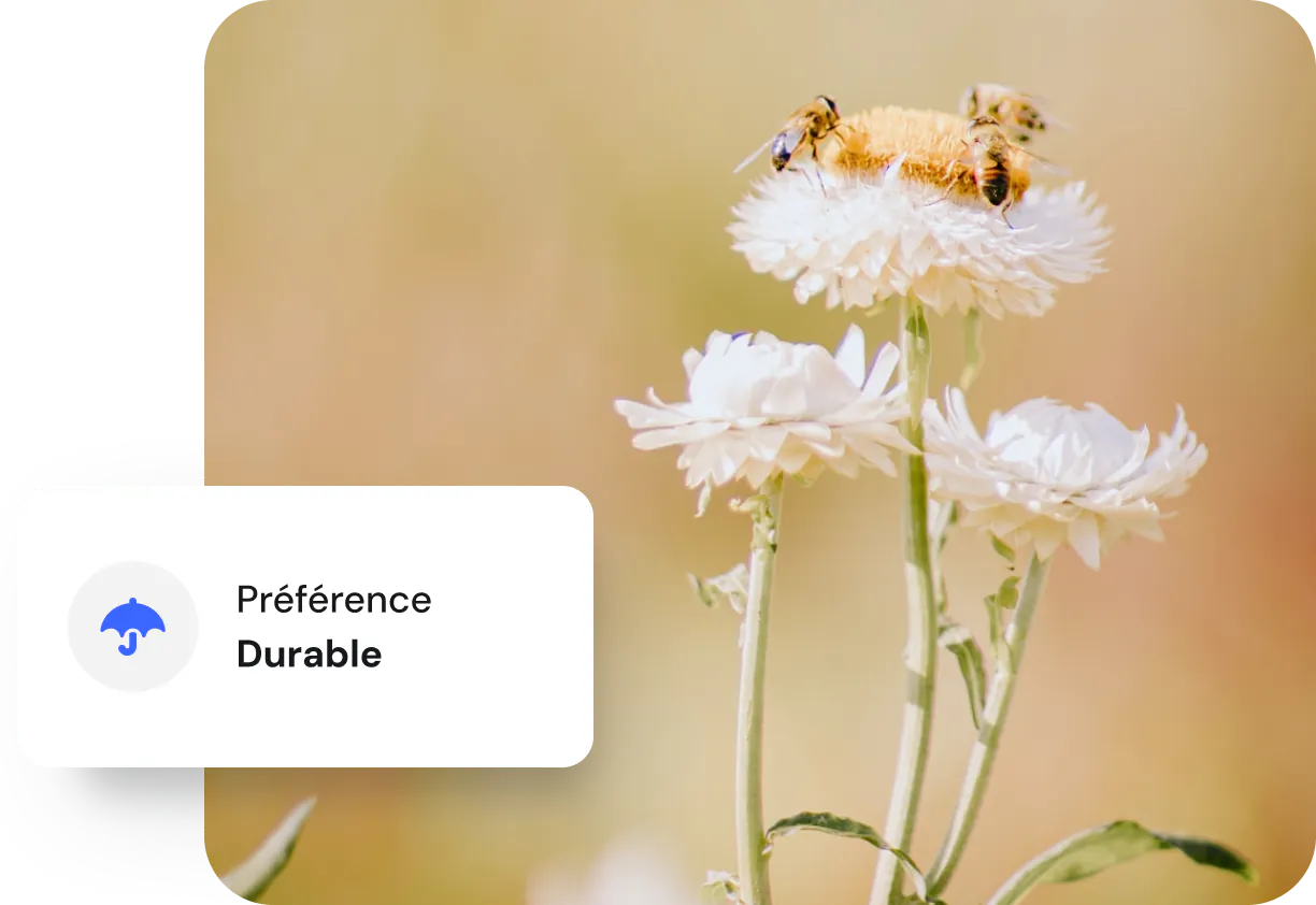 Image d'abeilles sur une fleur avec une carte de développement durable