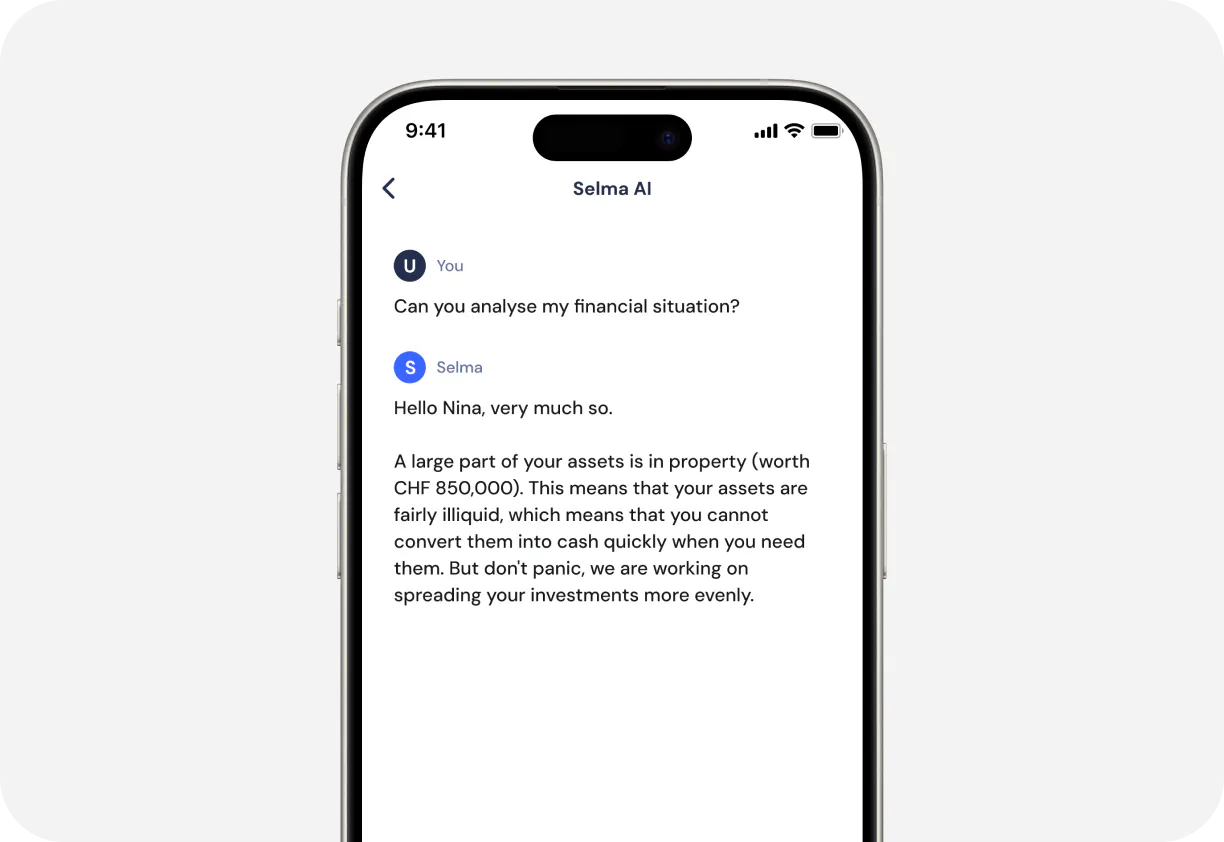 Image of Selma AI chat about analysing your financial situation