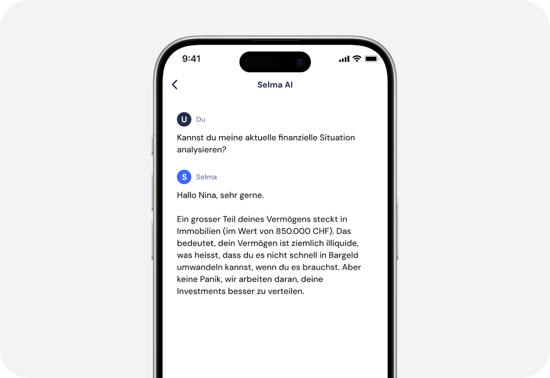 Bild von Selma KI-Chat zur Analyse deiner finanziellen Situation