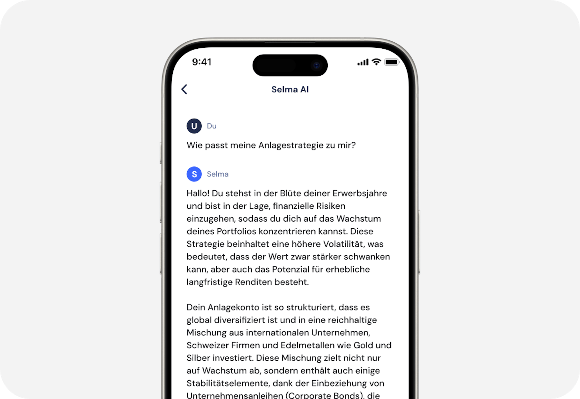 Bild von Selma KI-Chat über Anlagestrategie-Fit