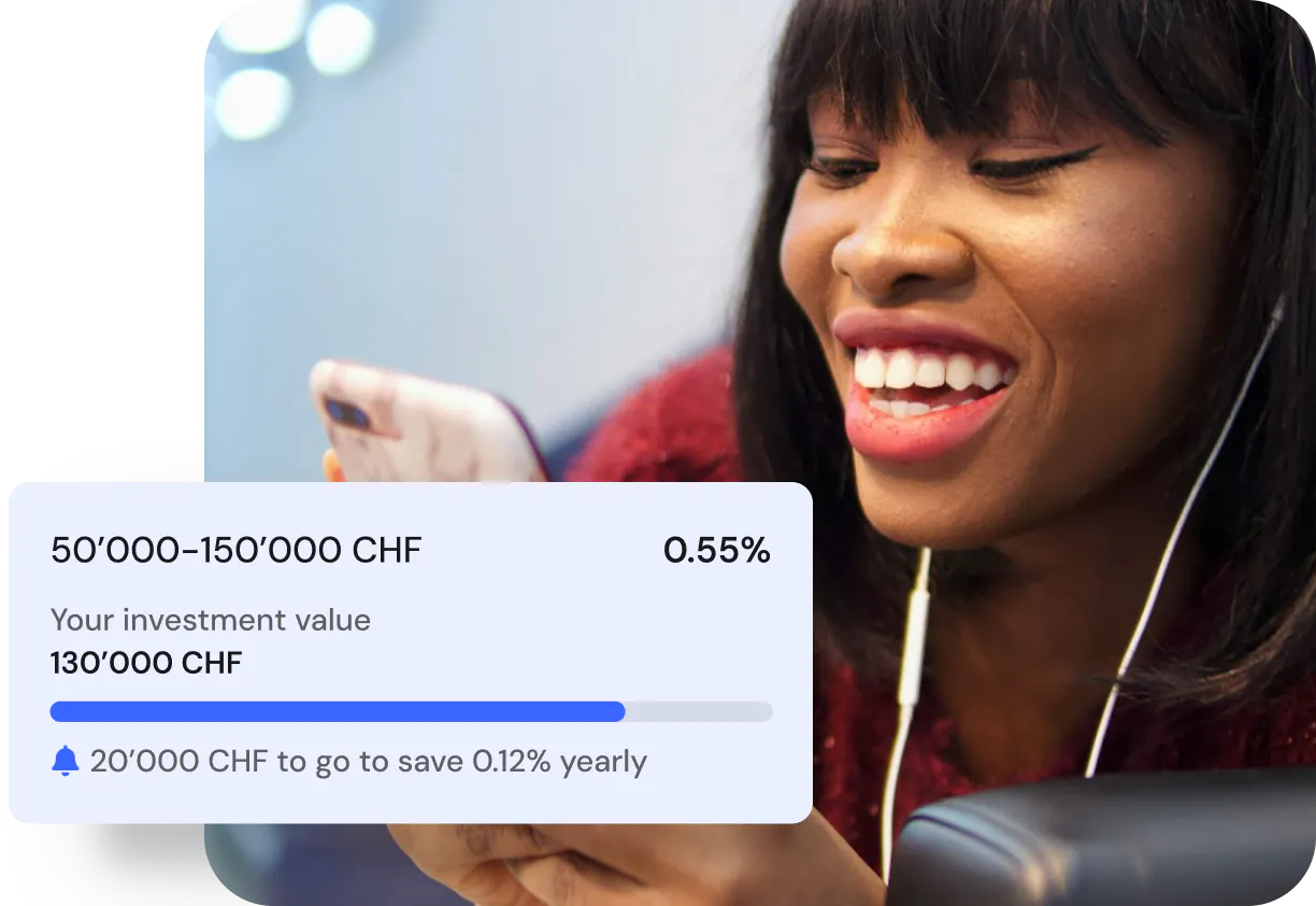 Image of a woman using a phone with Selma pricing tier card