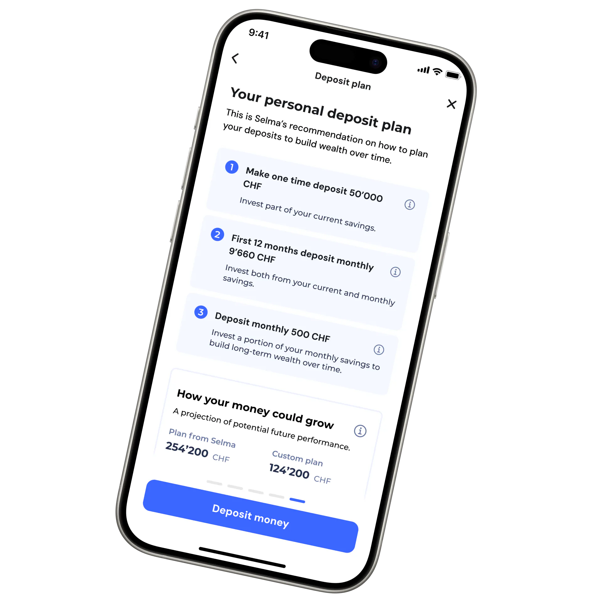 Image of a suggested personal deposit plan