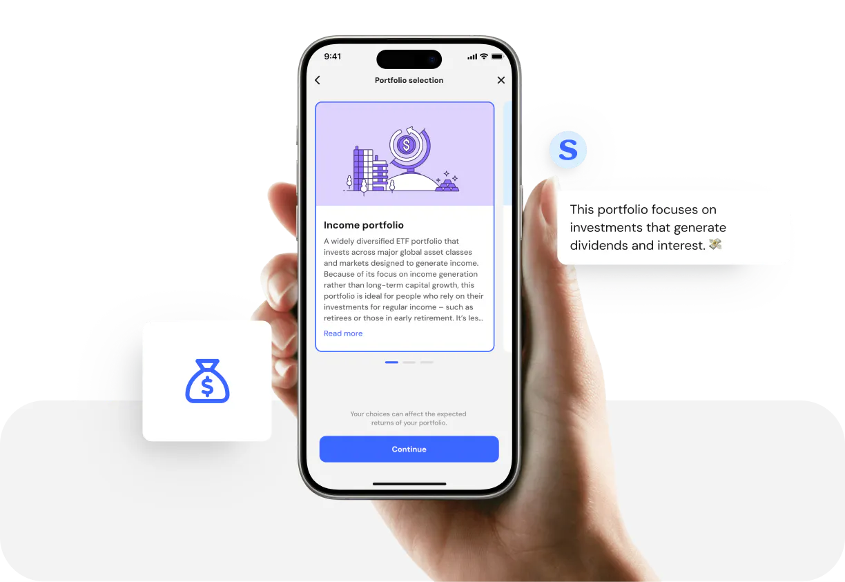 Hand holding phone with income portfolio mockup